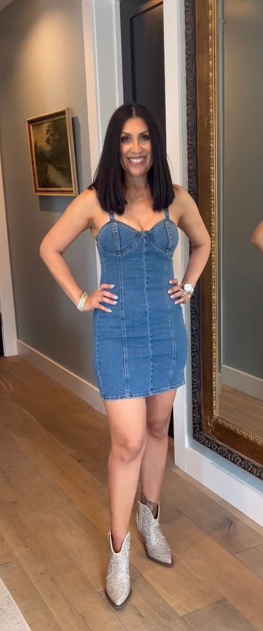 Corset Style Jean Dress with Zipper Back