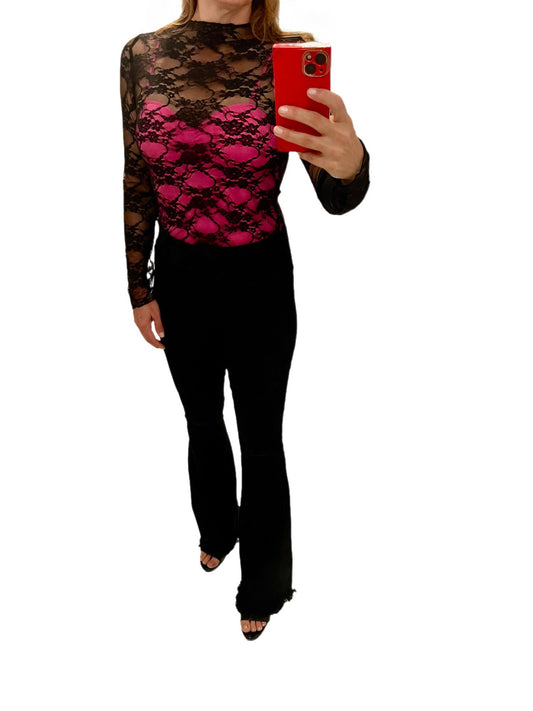 Black Lace Long Sleeve Overlay Top