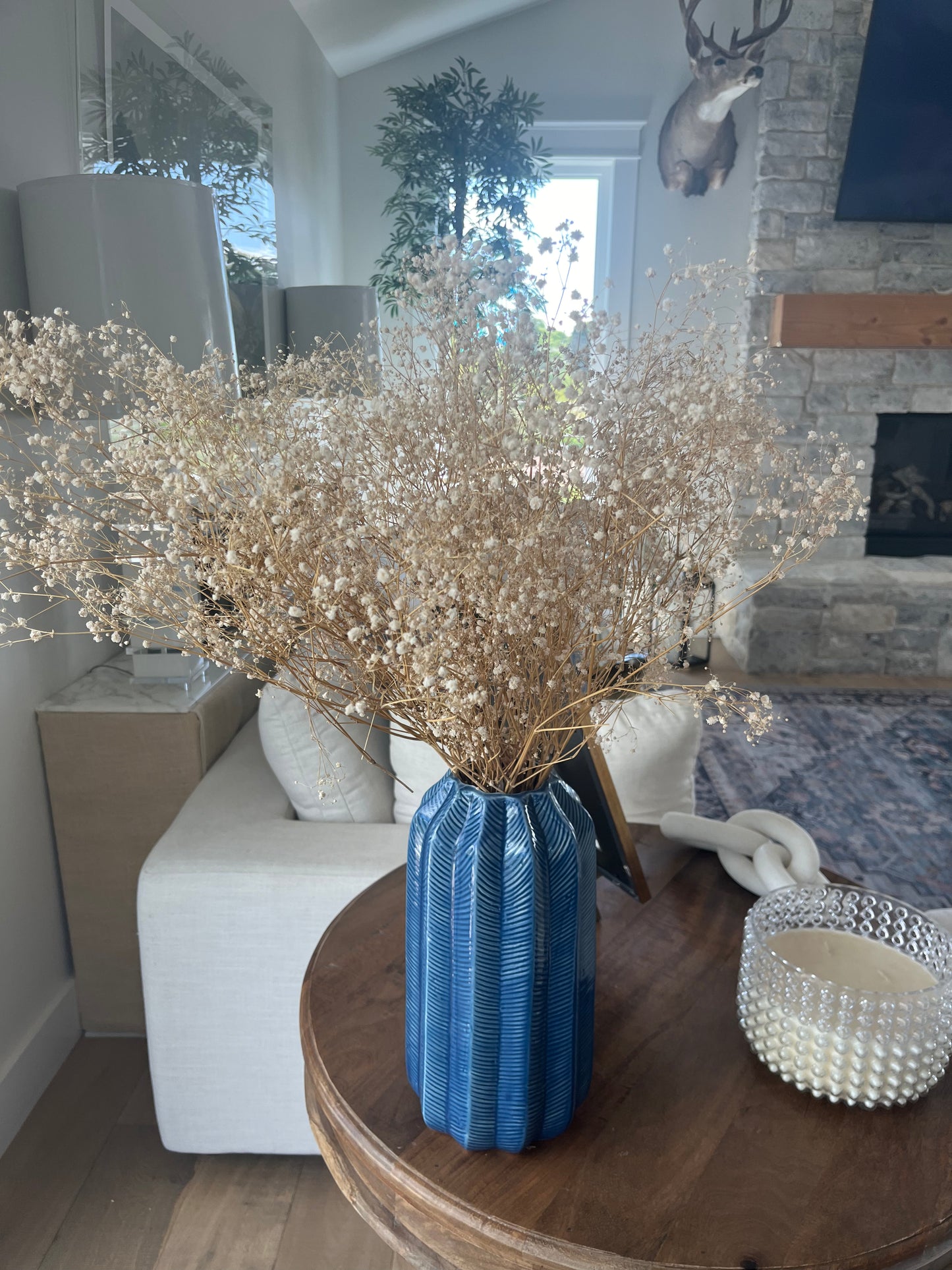 Blue 3D Chevron Pattern Decorative Vase