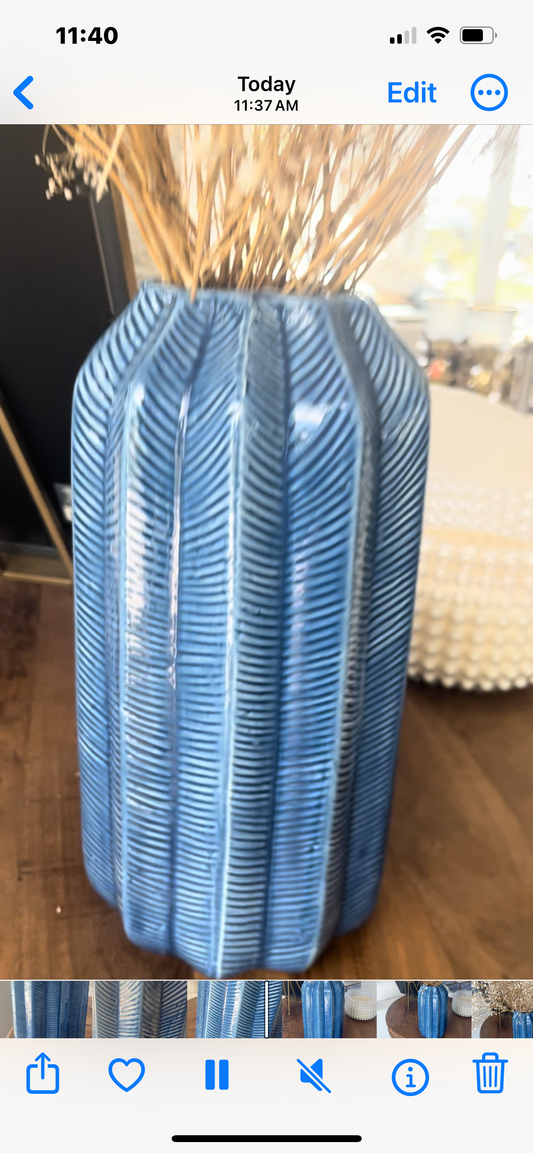 Blue 3D Chevron Pattern Decorative Vase