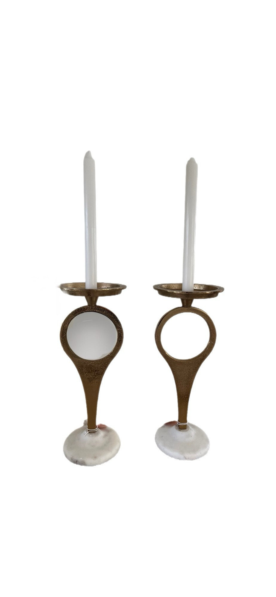 Circle Brass Marble Candlestick Holders Set (2)