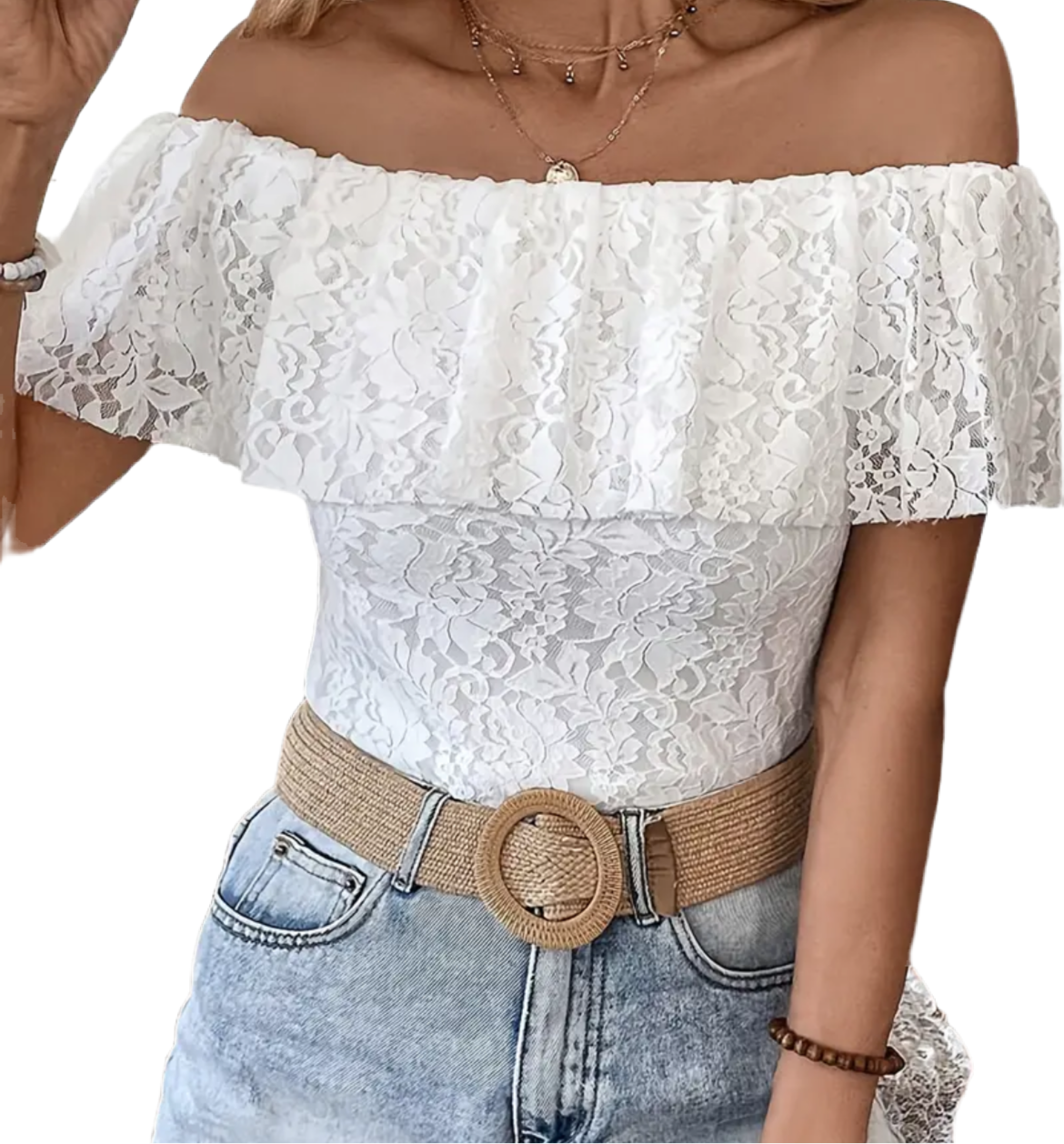 Off the Shoulders Lace Top in White