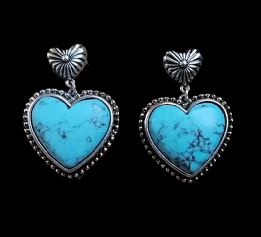 Vintage Heart Shaped Earrings in Turquoise