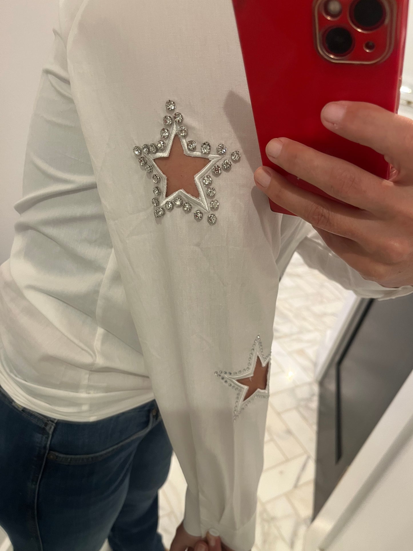 White Rhinestone Star Button Down Shirt